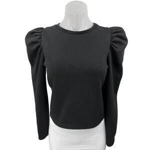 Zara Women's Black Puff Long Sleeve Crew Neck Pullover Sweater Top Size S